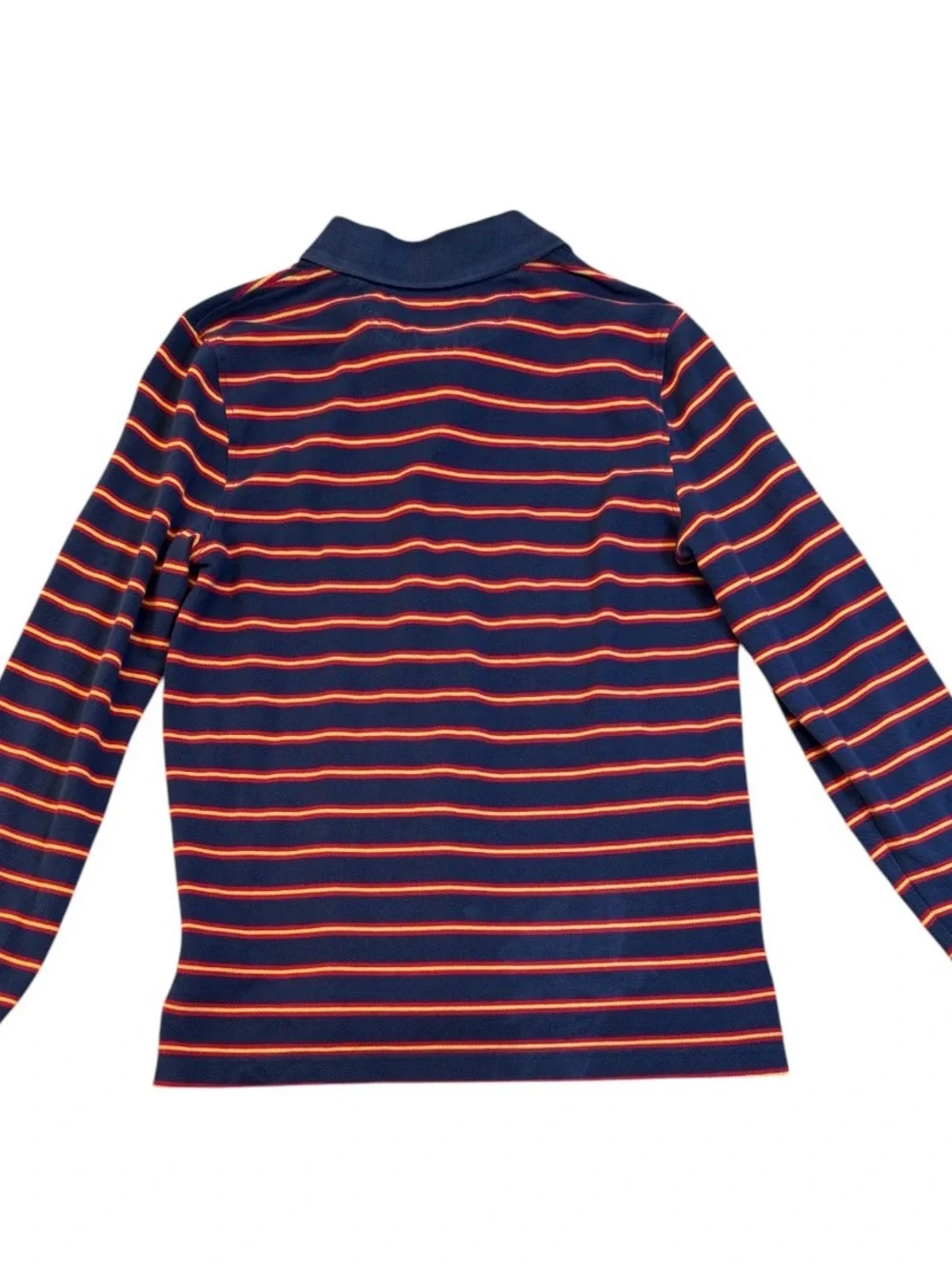 Brooks Brothers Slim Fit Striped Long Sleeve Polo Shirt Navy Gold Red Small EUC